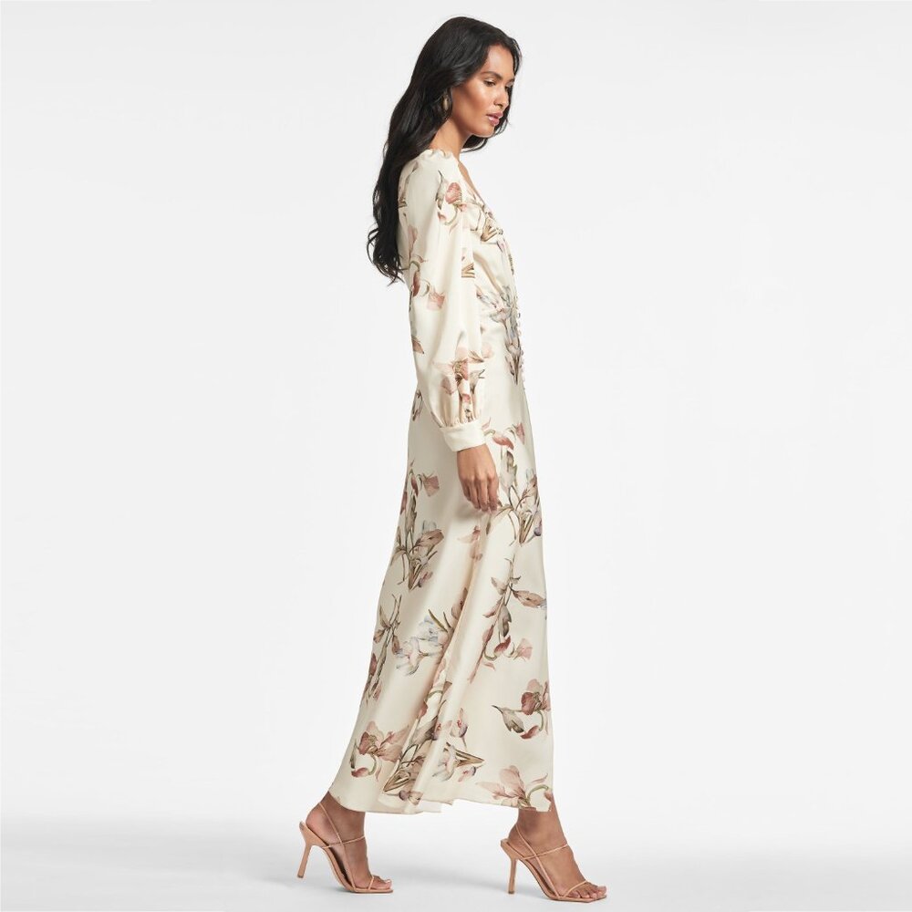 NWT SACHIN + BABI AMY Dress in Eggshell Venetia Petals Floral Satin Maxi Long 2 - Picture 2 of 14